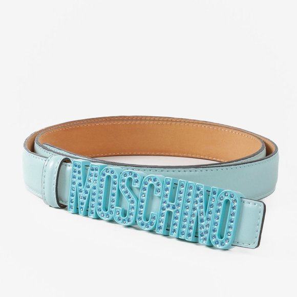 Moschino Logo Light Blue Leather Belt Leather belt Moschino Multicolour size XL International in  main image 4